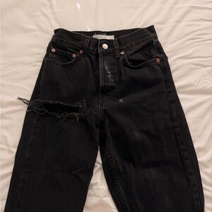 Topshop Black Distressed Straight Leg Jeans